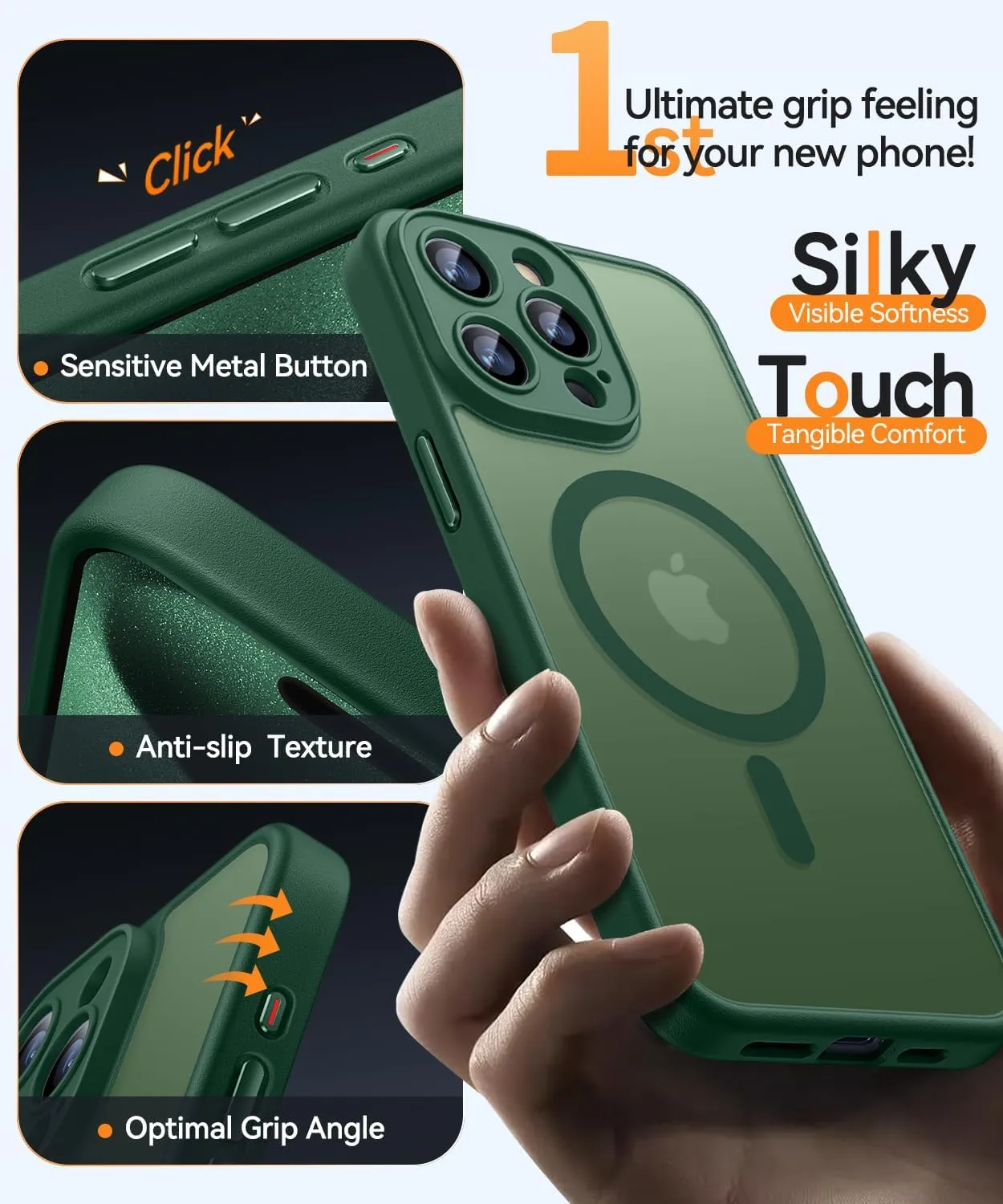 CANSHN Magnetic Compatible with iPhone 15 Pro Max Case, Upgraded [Full Camera Protection] [Compatible with Magsafe] [Translucent Matte] Shockproof Protective Phone Case Cover 6.7 Inch - Deep Green