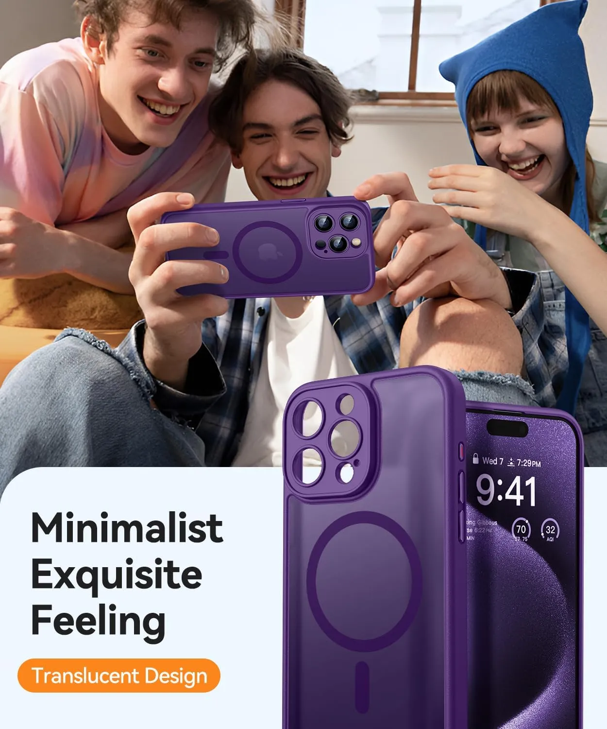 CANSHN Magnetic Compatible with iPhone 15 Pro Max Case, Upgraded [Full Camera Protection] [Compatible with Magsafe] [Translucent Matte] Shockproof Protective Phone Case Cover 6.7 Inch - Deep Purple