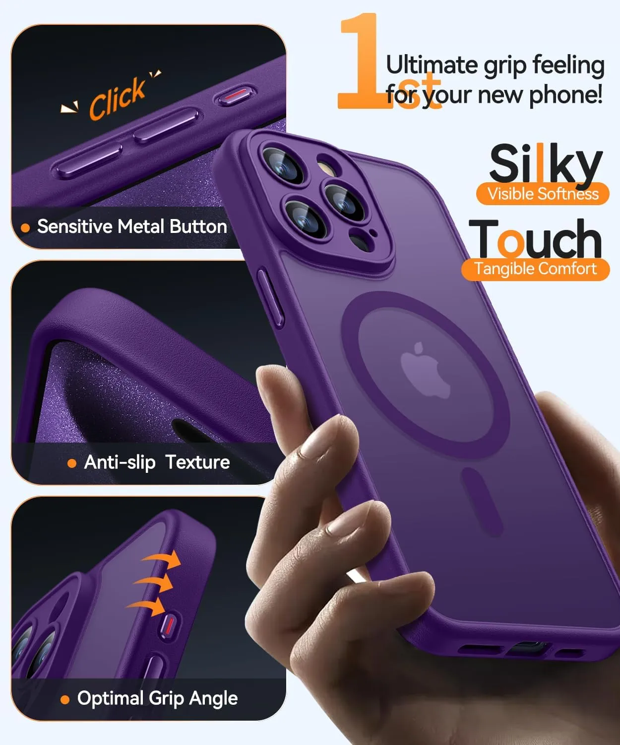 CANSHN Magnetic Compatible with iPhone 15 Pro Max Case, Upgraded [Full Camera Protection] [Compatible with Magsafe] [Translucent Matte] Shockproof Protective Phone Case Cover 6.7 Inch - Deep Purple