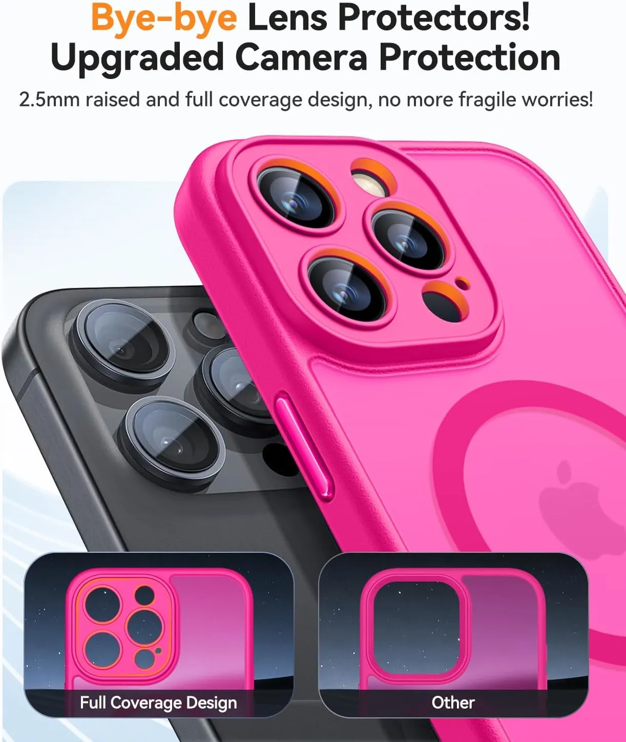 CANSHN Magnetic Compatible with iPhone 15 Pro Max Case, Upgraded [Full Camera Protection] [Compatible with Magsafe] [Translucent Matte] Shockproof Protective Phone Case Cover 6.7 Inch - Hot Pink