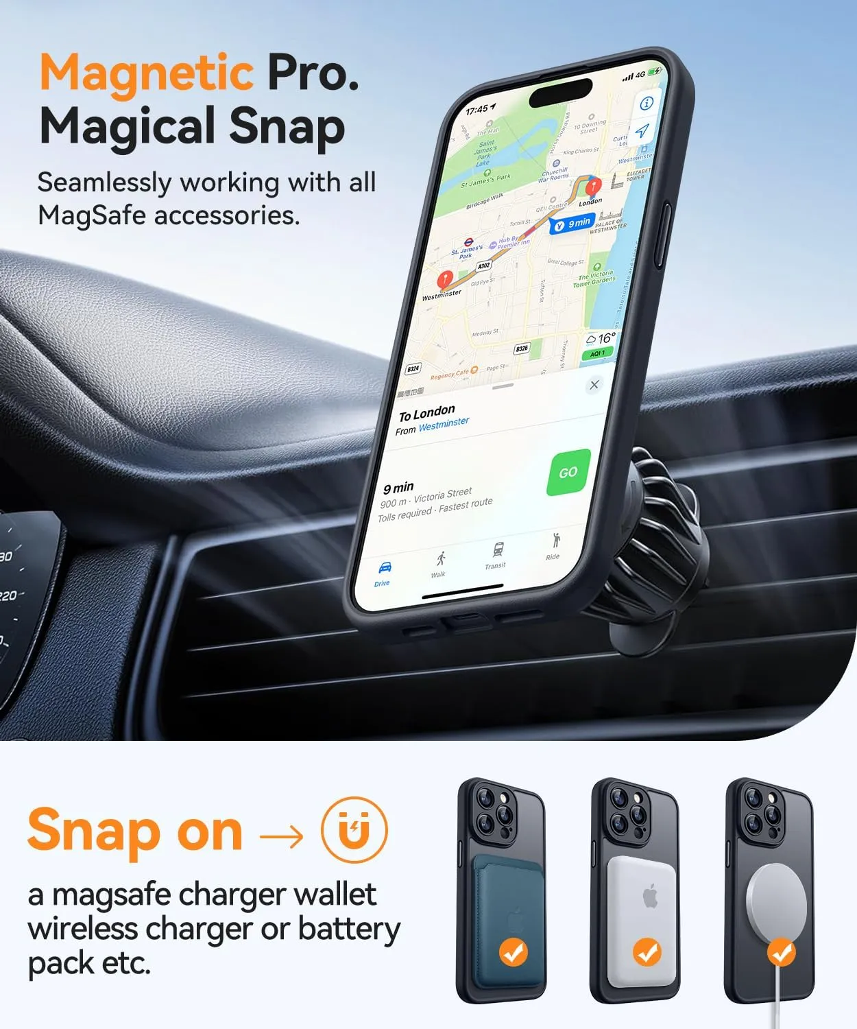 CANSHN Magnetic Compatible with iPhone 15 Pro Max Case, Upgraded [Full Camera Protection] [Compatible with Magsafe] [Translucent Matte] Shockproof Protective Phone Case Cvoer 6.7 Inch - Black