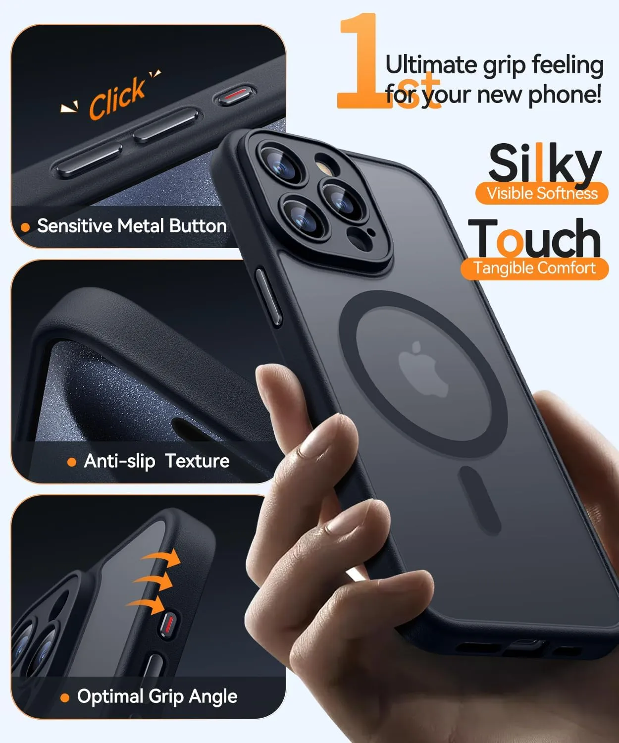 CANSHN Magnetic Compatible with iPhone 15 Pro Max Case, Upgraded [Full Camera Protection] [Compatible with Magsafe] [Translucent Matte] Shockproof Protective Phone Case Cvoer 6.7 Inch - Black