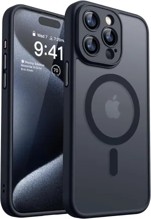 CANSHN Magnetic Compatible with iPhone 15 Pro Max Case, Upgraded [Full Camera Protection] [Compatible with Magsafe] [Translucent Matte] Shockproof Protective Phone Case Cvoer 6.7 Inch - Black