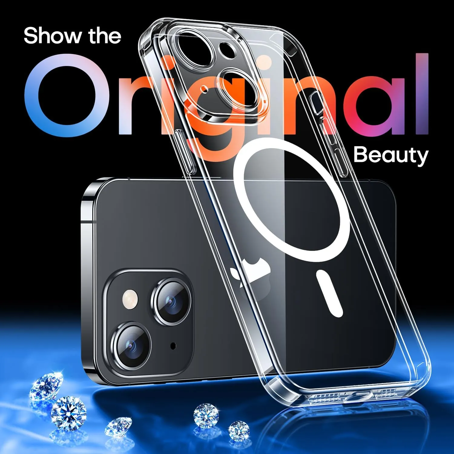 CANSHN Magnetic for iPhone 14 Case Clear, Upgraded [Full Camera Protection] [Compatible with Magsafe] Non-Yellowing Protective Shockproof Bumper Phone Case 6.1 inch - Clear