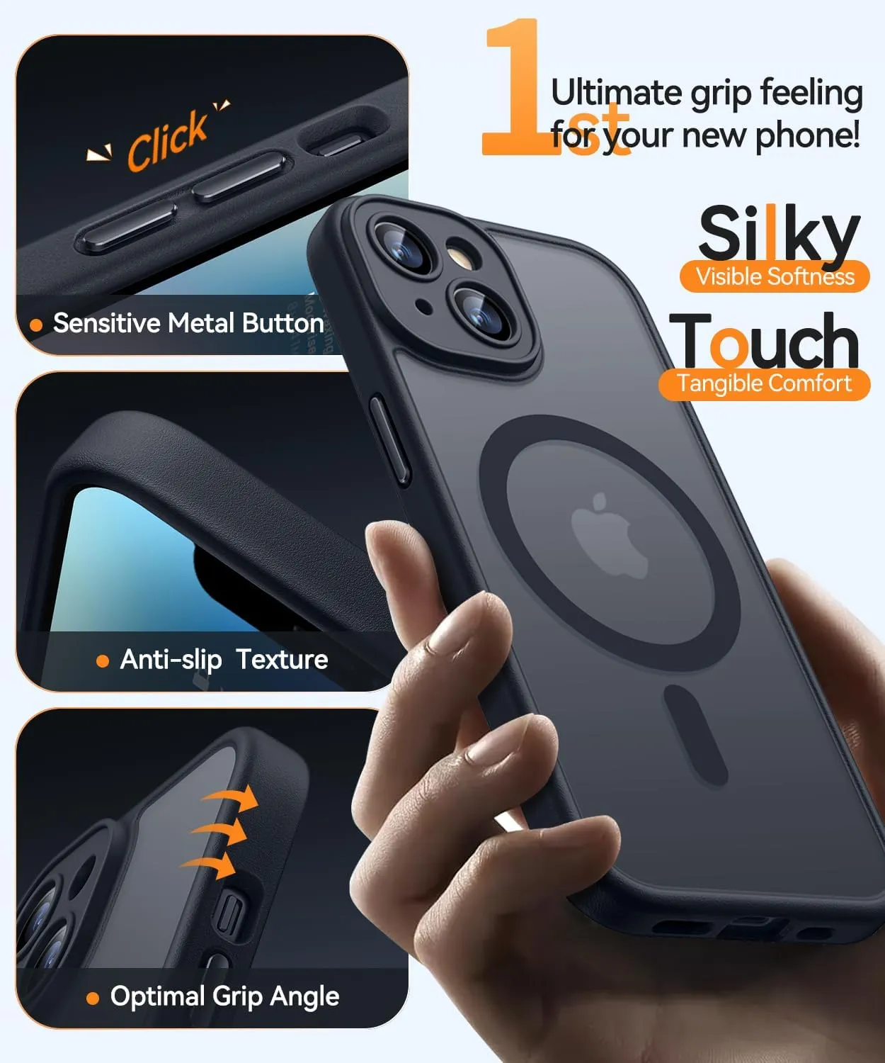 CANSHN Magnetic for iPhone 14 Case, Upgraded [Full Camera Protection] [Compatible with Magsafe] [Translucent Matte] Shockproof Protective Phone Case for iPhone 14 6.1" - Black