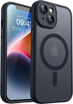 CANSHN Magnetic for iPhone 14 Case, Upgraded [Full Camera Protection] [Compatible with Magsafe] [Translucent Matte] Shockproof Protective Phone Case for iPhone 14 6.1" - Black