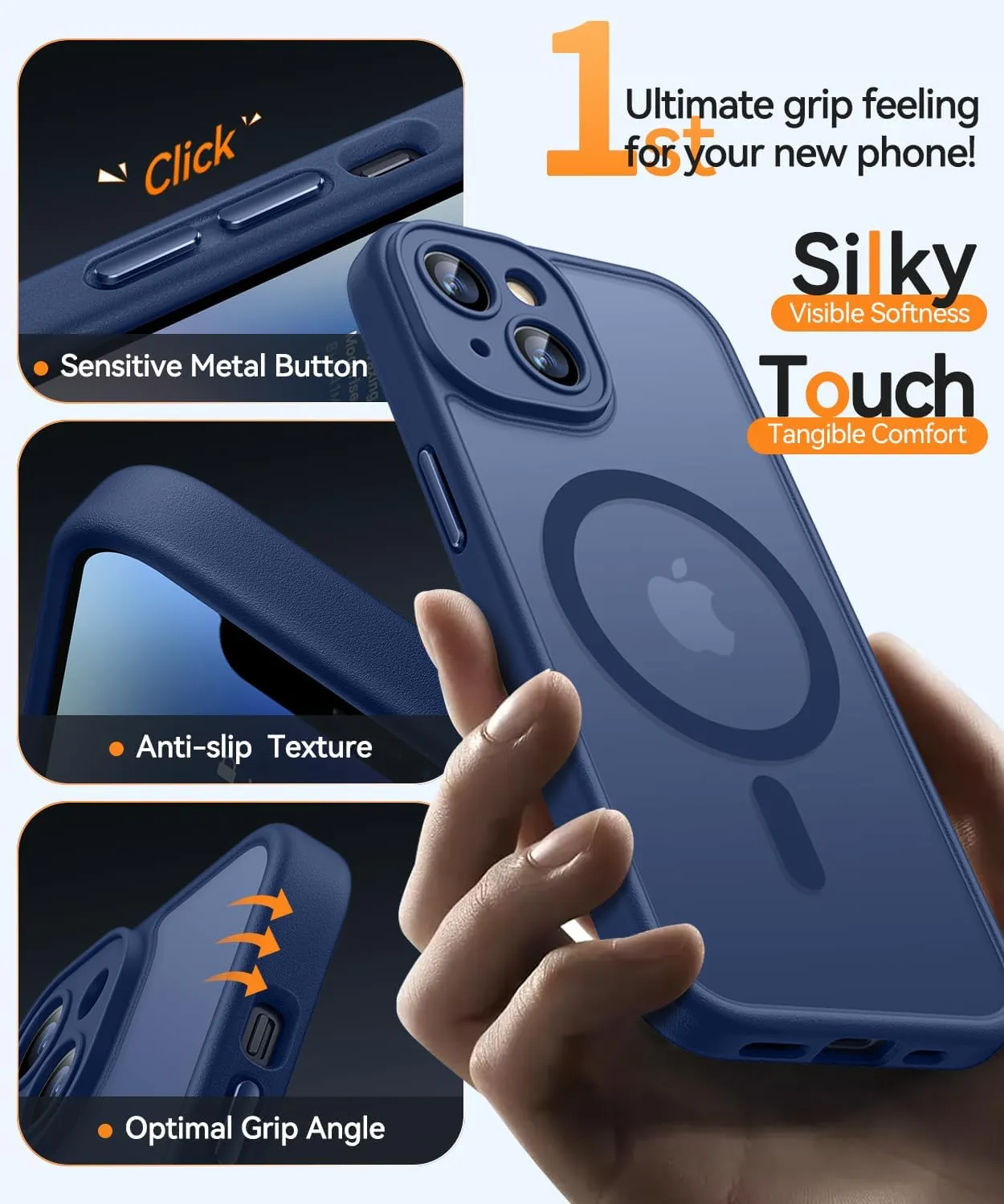 CANSHN Magnetic for iPhone 14 Case, Upgraded [Full Camera Protection] [Compatible with Magsafe] [Translucent Matte] Shockproof Protective Phone Case for iPhone 14 6.1" - Deep Blue
