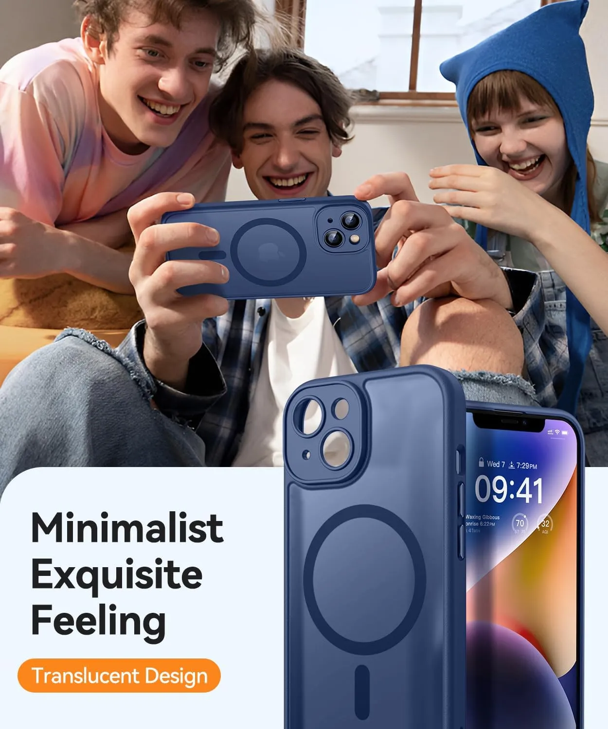 CANSHN Magnetic for iPhone 14 Case, Upgraded [Full Camera Protection] [Compatible with Magsafe] [Translucent Matte] Shockproof Protective Phone Case for iPhone 14 6.1" - Deep Blue