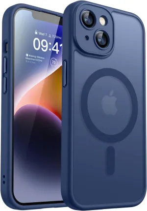 CANSHN Magnetic for iPhone 14 Case, Upgraded [Full Camera Protection] [Compatible with Magsafe] [Translucent Matte] Shockproof Protective Phone Case for iPhone 14 6.1" - Deep Blue