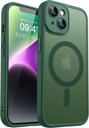 CANSHN Magnetic for iPhone 14 Case, Upgraded [Full Camera Protection] [Compatible with Magsafe] [Translucent Matte] Shockproof Protective Phone Case for iPhone 14 6.1" - Deep Green