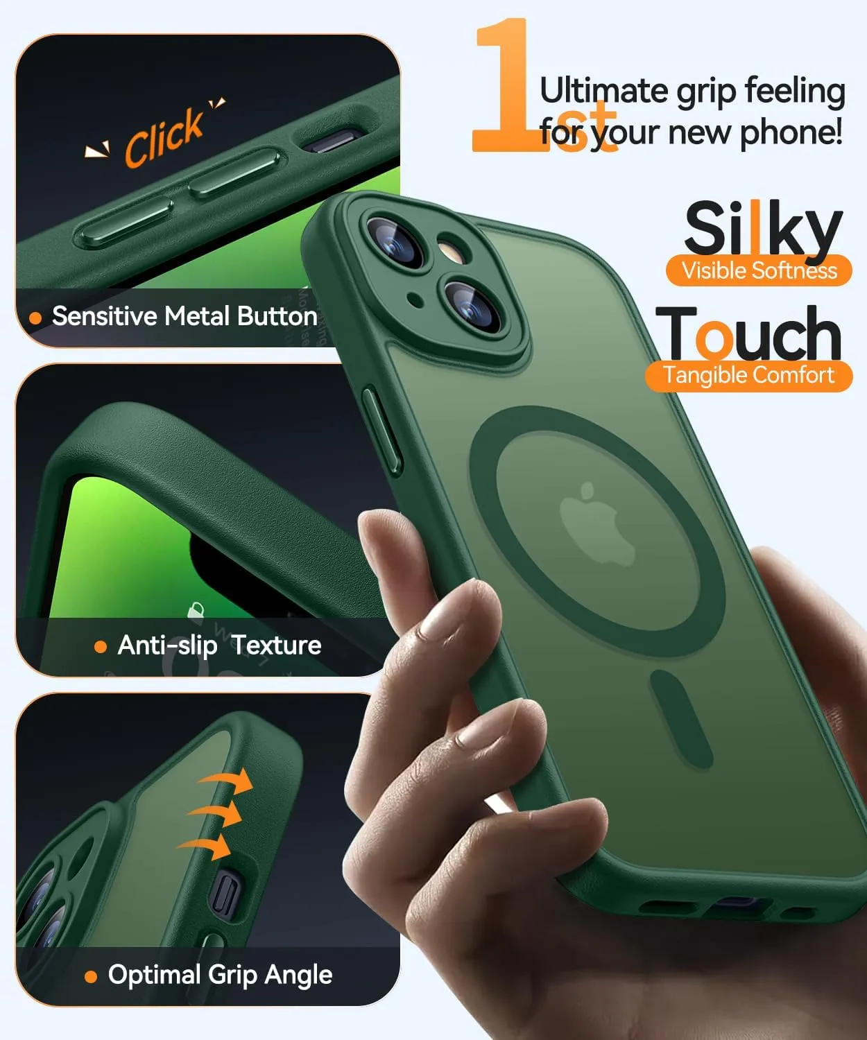 CANSHN Magnetic for iPhone 14 Case, Upgraded [Full Camera Protection] [Compatible with Magsafe] [Translucent Matte] Shockproof Protective Phone Case for iPhone 14 6.1" - Deep Green