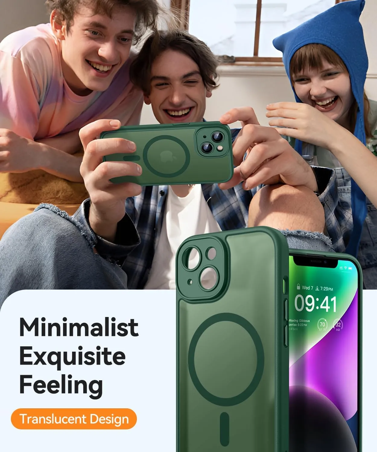 CANSHN Magnetic for iPhone 14 Case, Upgraded [Full Camera Protection] [Compatible with Magsafe] [Translucent Matte] Shockproof Protective Phone Case for iPhone 14 6.1" - Deep Green
