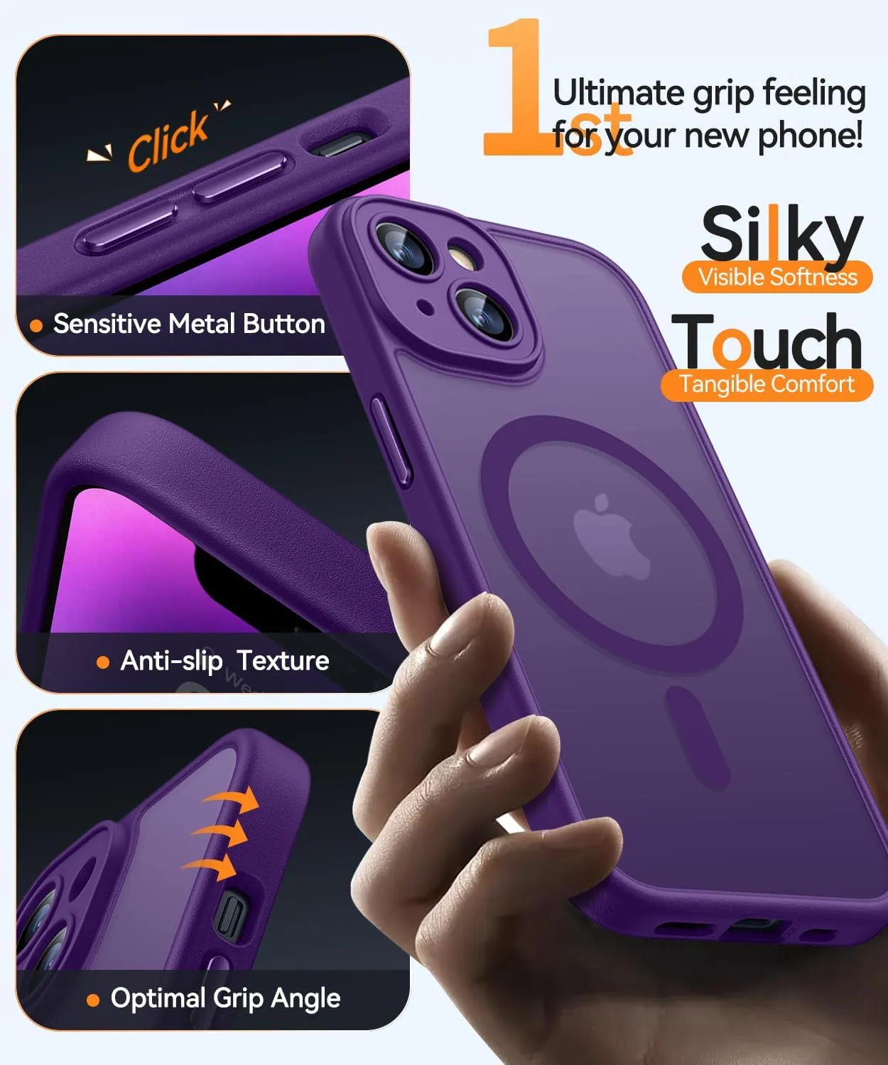 CANSHN Magnetic for iPhone 14 Case, Upgraded [Full Camera Protection] [Compatible with Magsafe] [Translucent Matte] Shockproof Protective Phone Case for iPhone 14 6.1" - Deep Purple