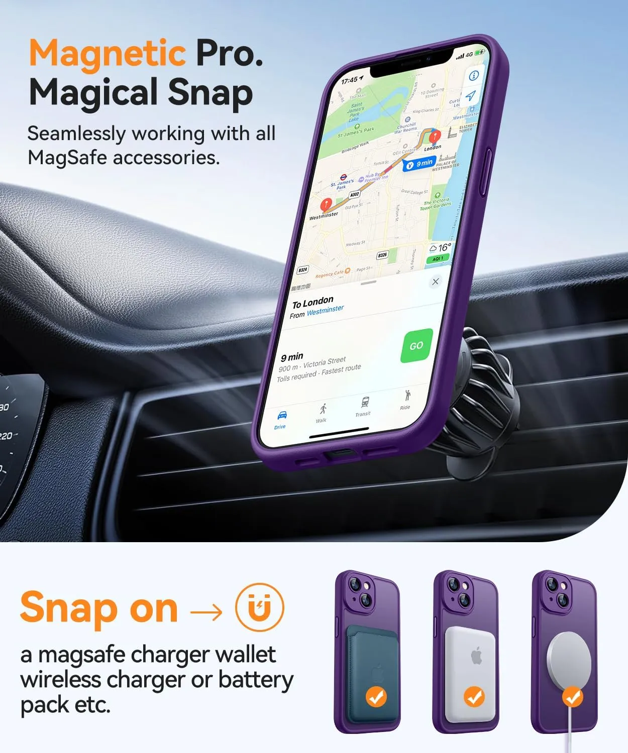 CANSHN Magnetic for iPhone 14 Case, Upgraded [Full Camera Protection] [Compatible with Magsafe] [Translucent Matte] Shockproof Protective Phone Case for iPhone 14 6.1" - Deep Purple