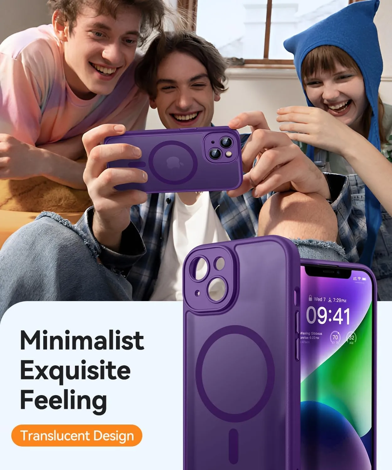 CANSHN Magnetic for iPhone 14 Case, Upgraded [Full Camera Protection] [Compatible with Magsafe] [Translucent Matte] Shockproof Protective Phone Case for iPhone 14 6.1" - Deep Purple