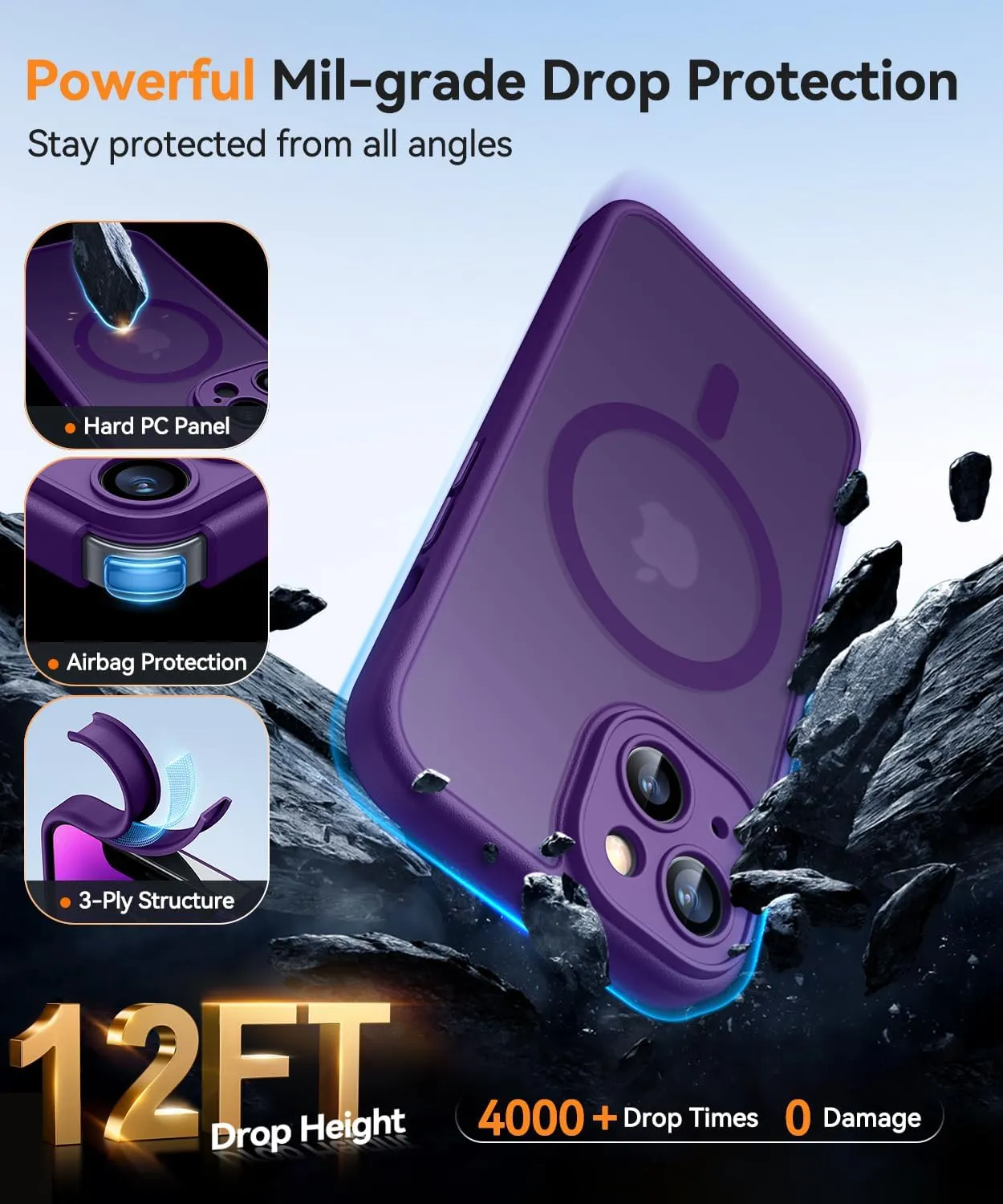CANSHN Magnetic for iPhone 14 Case, Upgraded [Full Camera Protection] [Compatible with Magsafe] [Translucent Matte] Shockproof Protective Phone Case for iPhone 14 6.1" - Deep Purple