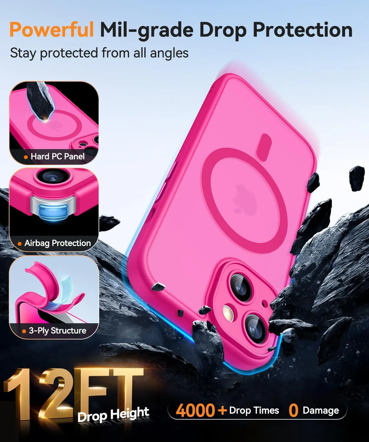 CANSHN Magnetic for iPhone 14 Case, Upgraded [Full Camera Protection] [Compatible with Magsafe] [Translucent Matte] Shockproof Protective Phone Case for iPhone 14 6.1" - Hot Pink