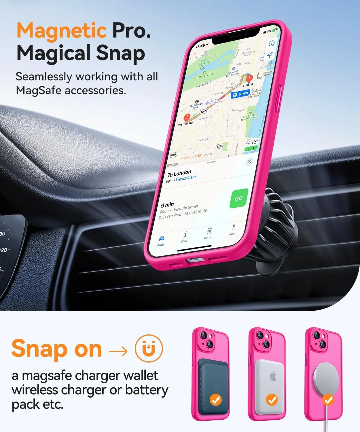 CANSHN Magnetic for iPhone 14 Case, Upgraded [Full Camera Protection] [Compatible with Magsafe] [Translucent Matte] Shockproof Protective Phone Case for iPhone 14 6.1" - Hot Pink