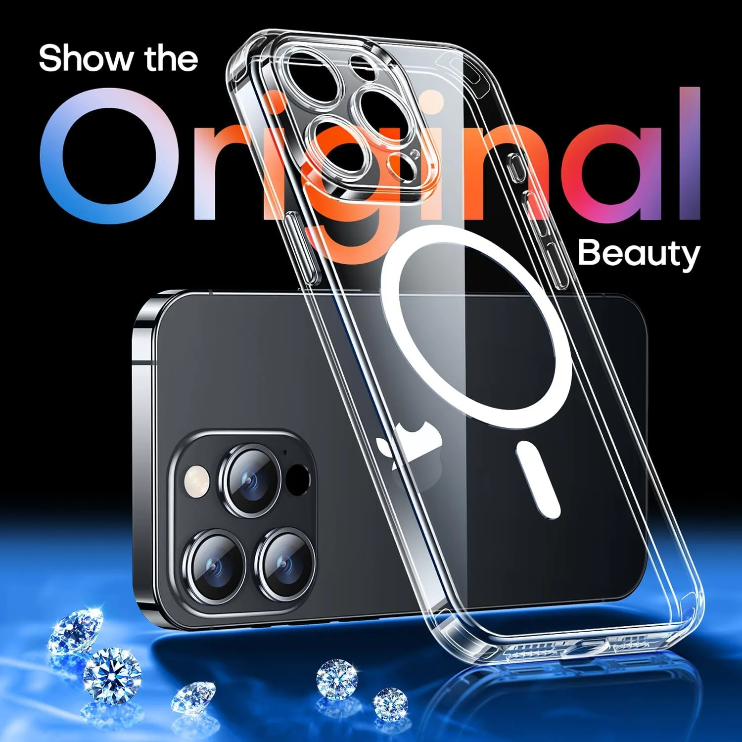CANSHN Magnetic for iPhone 15 Pro Max Case Clear, Upgraded [Full Camera Protection] [Compatible with Magsafe] Non-Yellowing Protective Shockproof Bumper Phone Case 6.7 inch - Clear