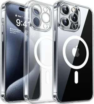 CANSHN Magnetic for iPhone 15 Pro Max Case Clear, Upgraded [Full Camera Protection] [Compatible with Magsafe] Non-Yellowing Protective Shockproof Bumper Phone Case 6.7 inch - Clear