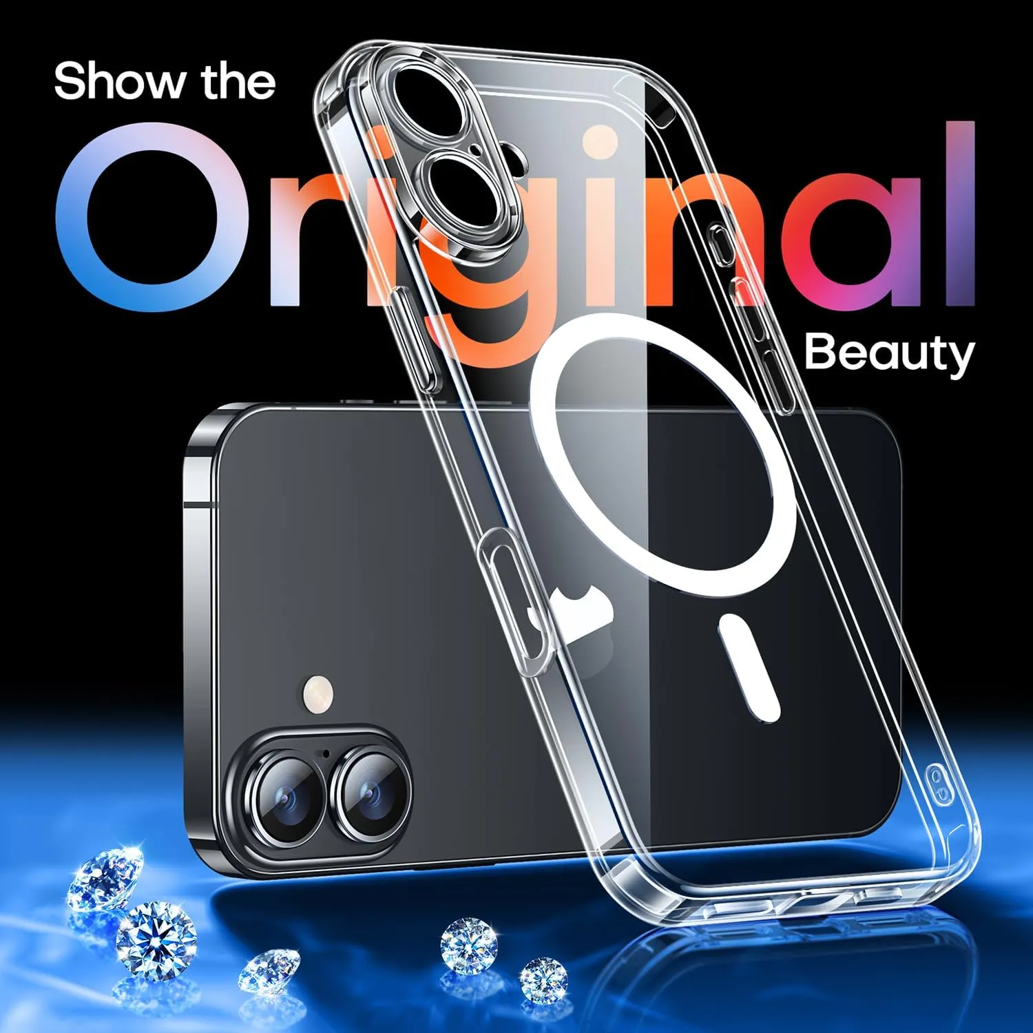 CANSHN Magnetic for iPhone 16 Case Clear, Upgraded [Full Camera Protection] [Compatible with Magsafe] Non-Yellowing Protective Shockproof Bumper - Clear