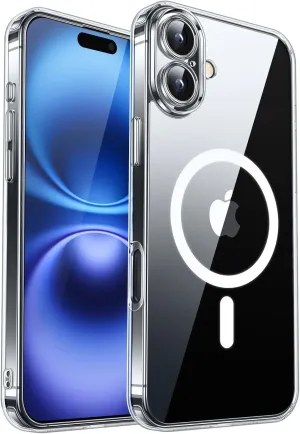 CANSHN Magnetic for iPhone 16 Case Clear, Upgraded [Full Camera Protection] [Compatible with Magsafe] Non-Yellowing Protective Shockproof Bumper - Clear