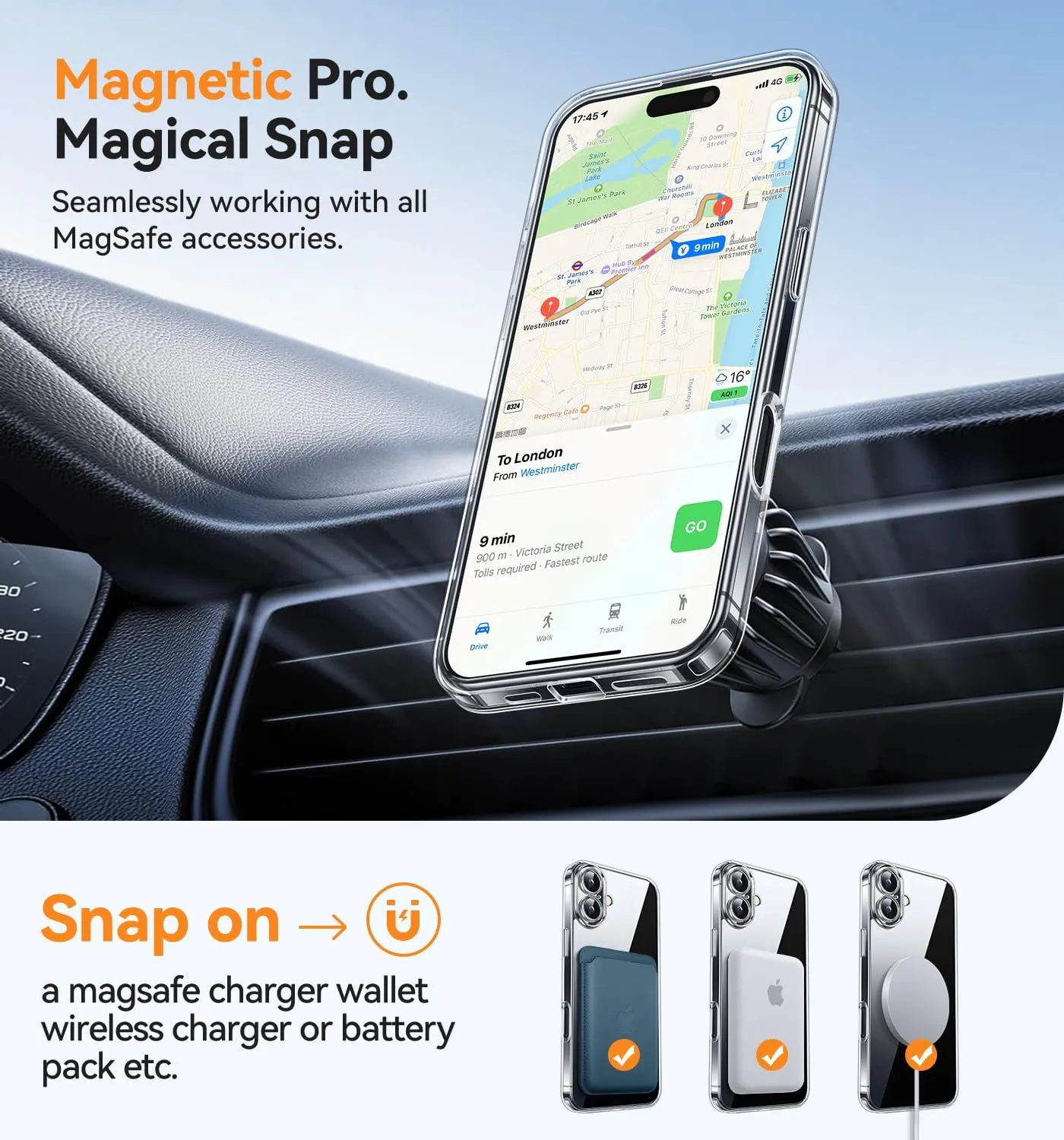 CANSHN Magnetic for iPhone 16 Case Clear, Upgraded [Full Camera Protection] [Compatible with Magsafe] Non-Yellowing Protective Shockproof Bumper - Clear