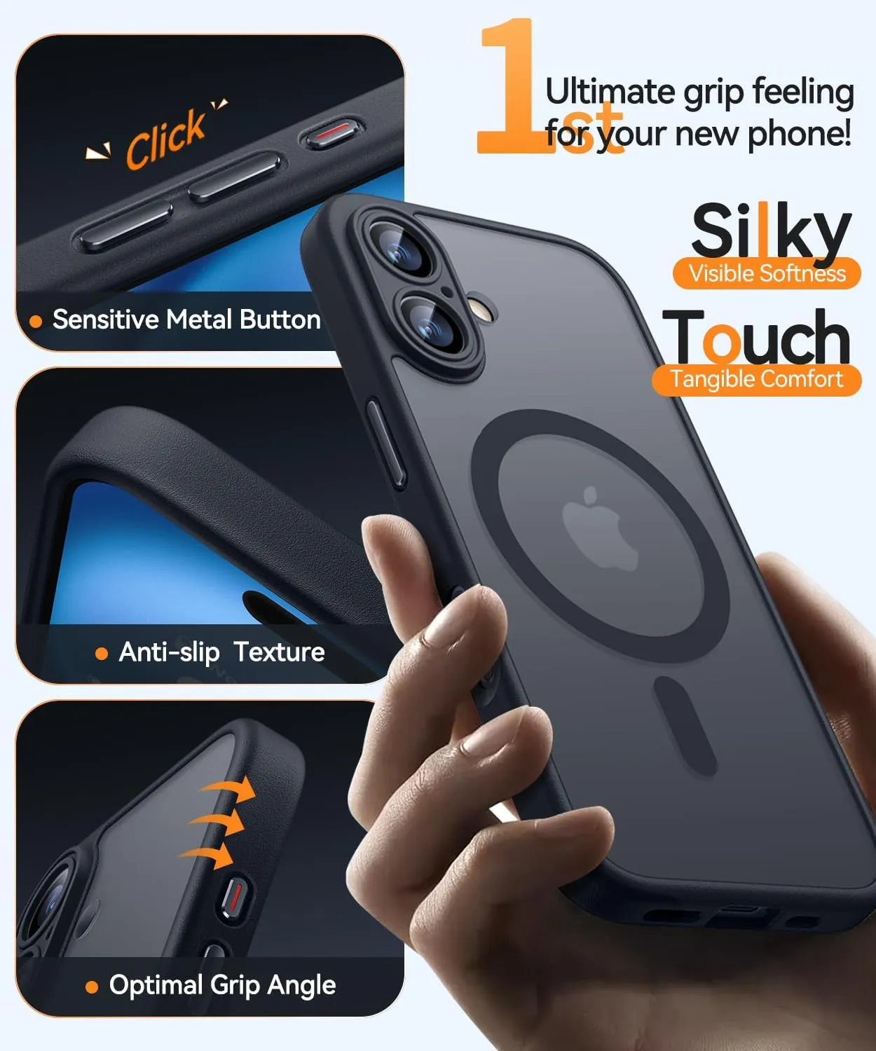 CANSHN Magnetic for iPhone 16 Case, Upgraded [Full Camera Protection] [Compatible with Magsafe] [Translucent Matte] Shockproof Protective Phone Case for iPhone 16 - Black