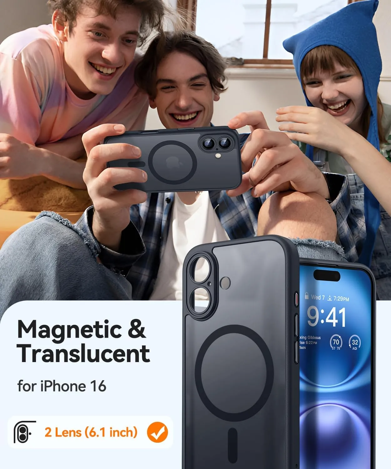 CANSHN Magnetic for iPhone 16 Case, Upgraded [Full Camera Protection] [Compatible with Magsafe] [Translucent Matte] Shockproof Protective Phone Case for iPhone 16 - Black
