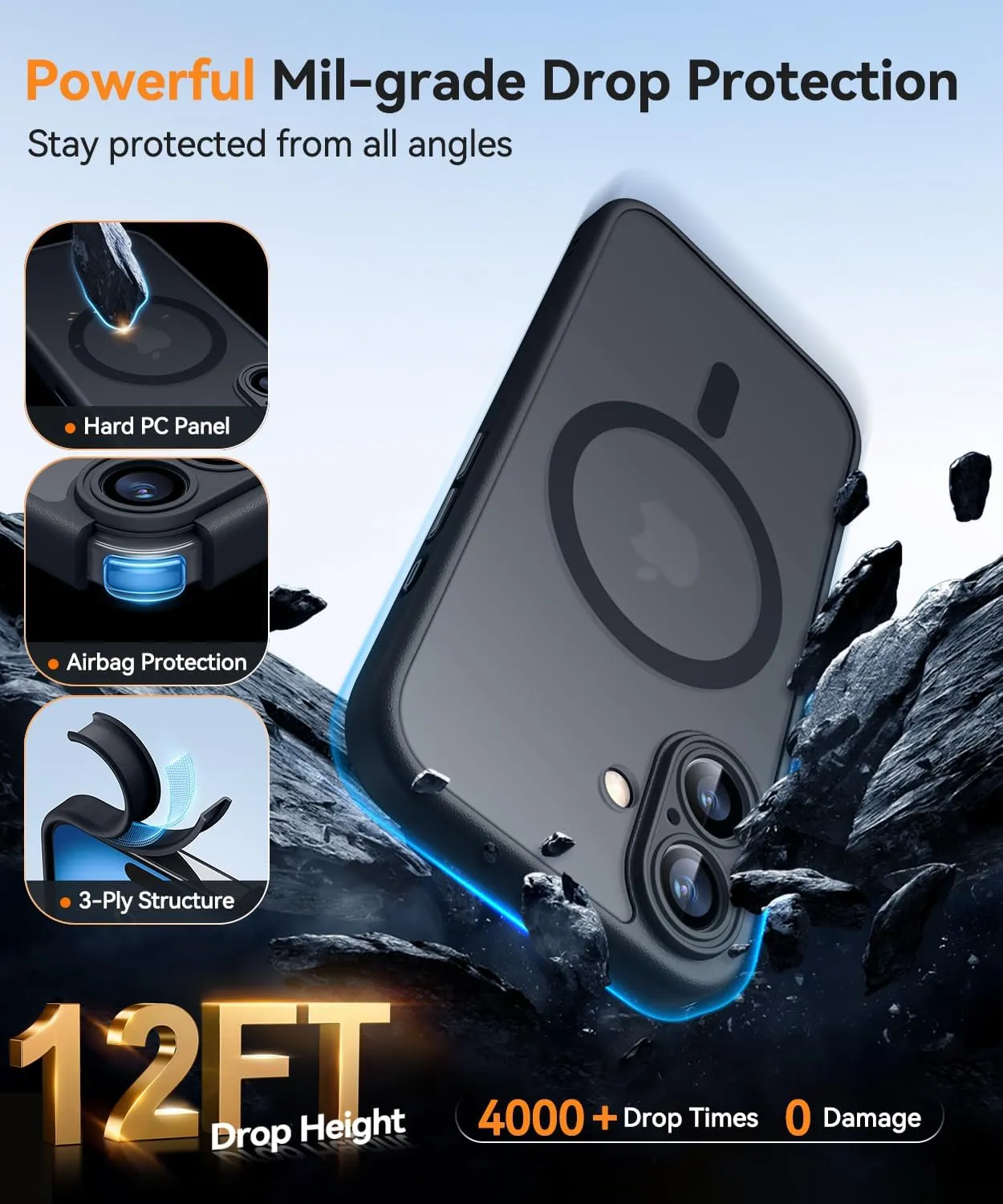 CANSHN Magnetic for iPhone 16 Case, Upgraded [Full Camera Protection] [Compatible with Magsafe] [Translucent Matte] Shockproof Protective Phone Case for iPhone 16 - Black