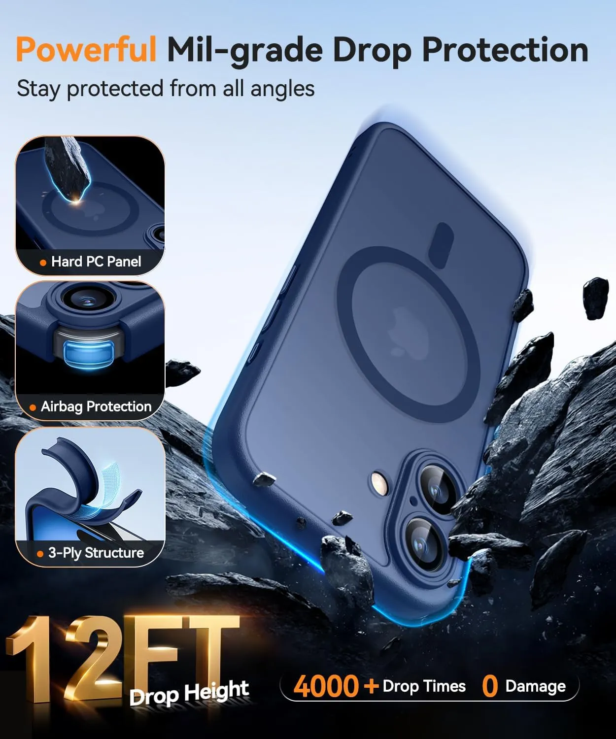 CANSHN Magnetic for iPhone 16 Case, Upgraded [Full Camera Protection] [Compatible with Magsafe] [Translucent Matte] Shockproof Protective Phone Case for iPhone 16 - Deep Blue