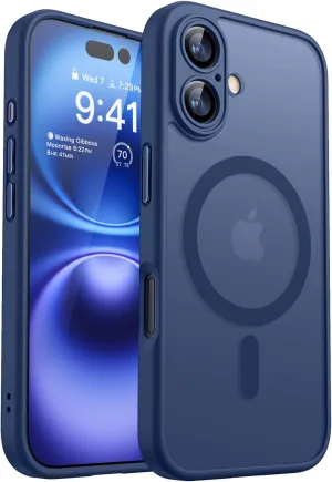 CANSHN Magnetic for iPhone 16 Case, Upgraded [Full Camera Protection] [Compatible with Magsafe] [Translucent Matte] Shockproof Protective Phone Case for iPhone 16 - Deep Blue