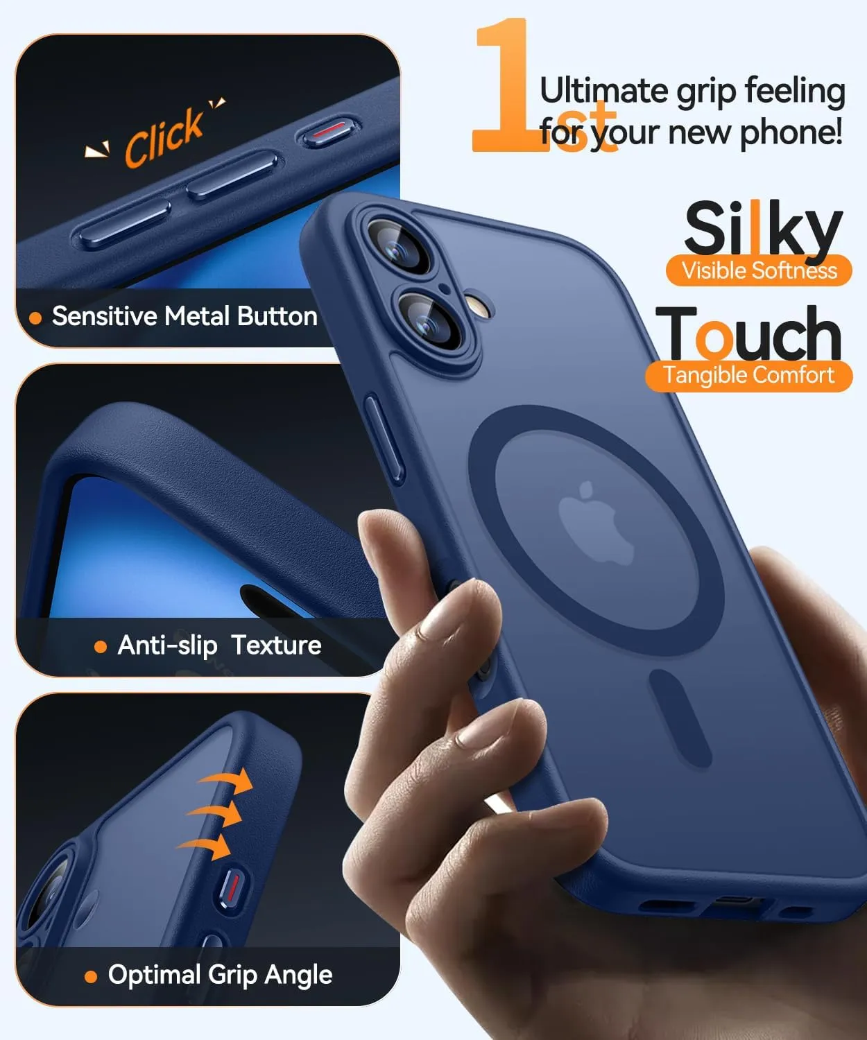 CANSHN Magnetic for iPhone 16 Case, Upgraded [Full Camera Protection] [Compatible with Magsafe] [Translucent Matte] Shockproof Protective Phone Case for iPhone 16 - Deep Blue