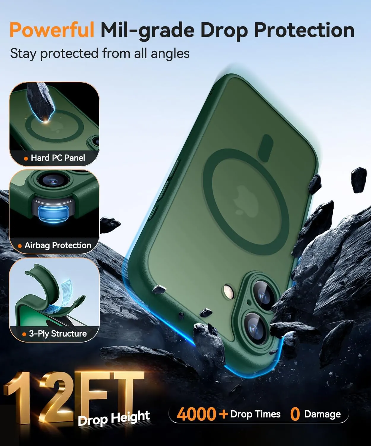 CANSHN Magnetic for iPhone 16 Case, Upgraded [Full Camera Protection] [Compatible with Magsafe] [Translucent Matte] Shockproof Protective Phone Case for iPhone 16 - Deep Green