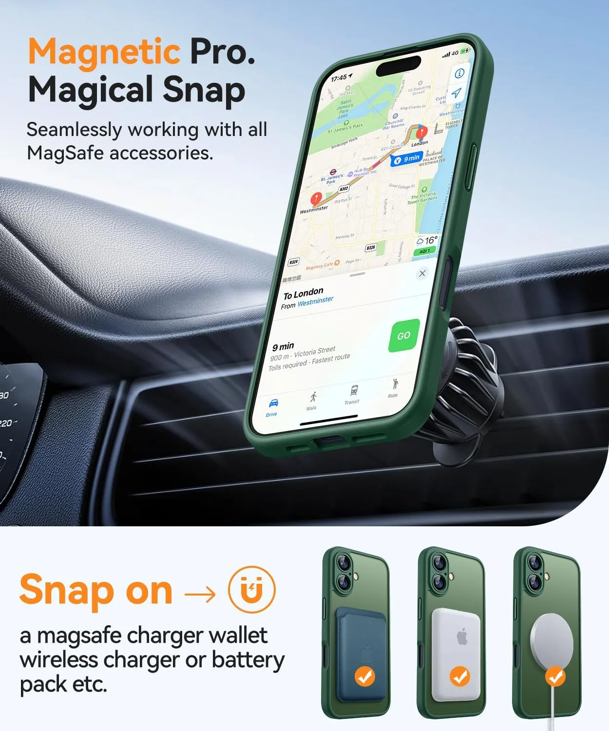 CANSHN Magnetic for iPhone 16 Case, Upgraded [Full Camera Protection] [Compatible with Magsafe] [Translucent Matte] Shockproof Protective Phone Case for iPhone 16 - Deep Green