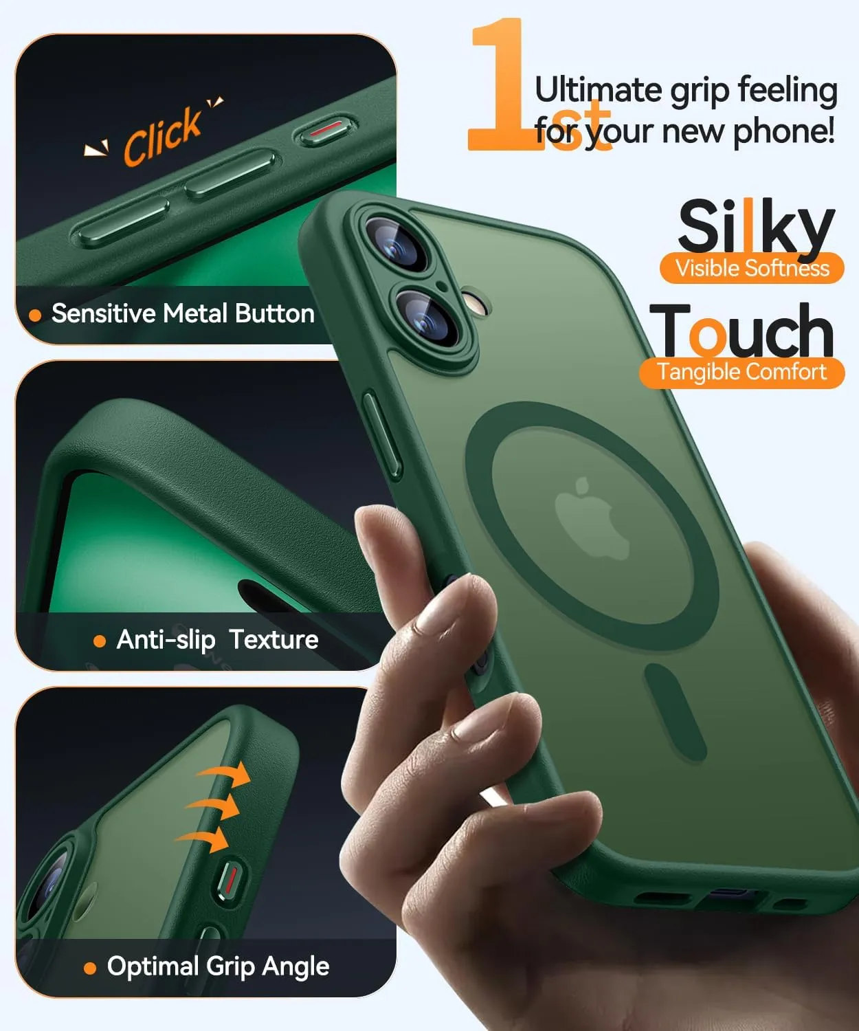 CANSHN Magnetic for iPhone 16 Case, Upgraded [Full Camera Protection] [Compatible with Magsafe] [Translucent Matte] Shockproof Protective Phone Case for iPhone 16 - Deep Green
