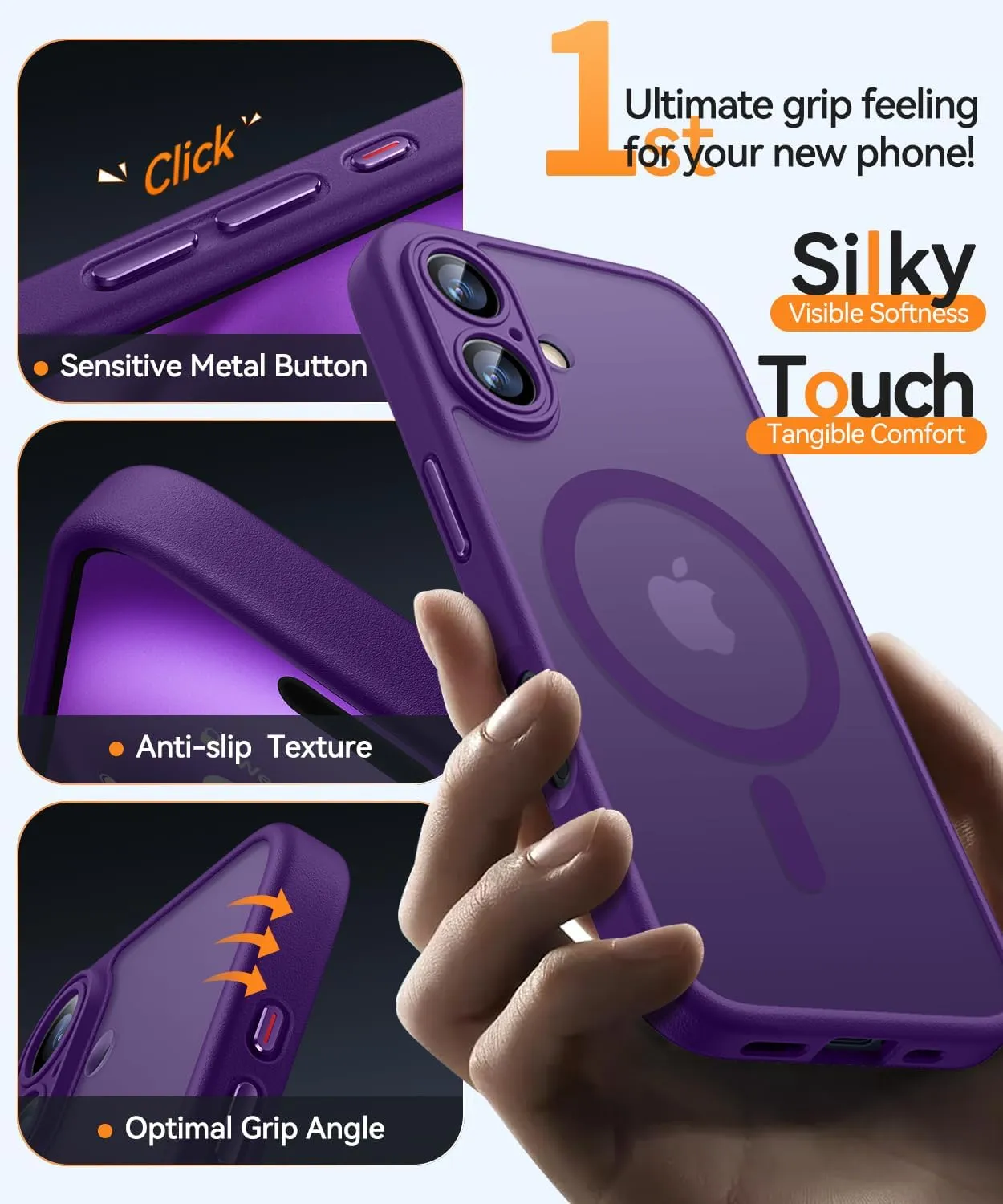 CANSHN Magnetic for iPhone 16 Case, Upgraded [Full Camera Protection] [Compatible with Magsafe] [Translucent Matte] Shockproof Protective Phone Case for iPhone 16 - Deep Purple