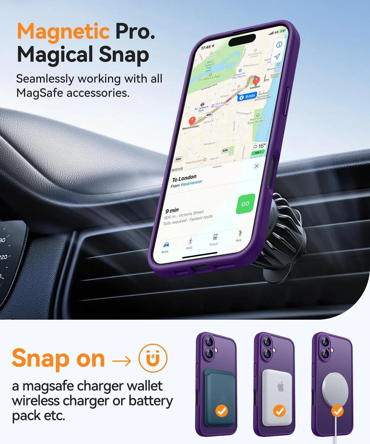CANSHN Magnetic for iPhone 16 Case, Upgraded [Full Camera Protection] [Compatible with Magsafe] [Translucent Matte] Shockproof Protective Phone Case for iPhone 16 - Deep Purple
