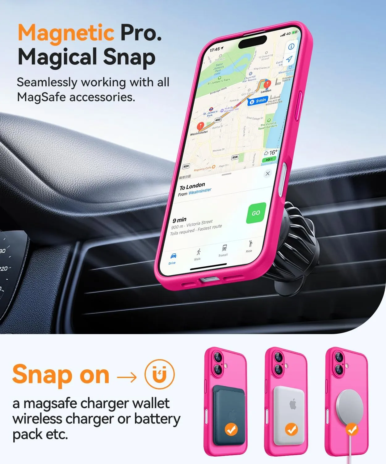 CANSHN Magnetic for iPhone 16 Case, Upgraded [Full Camera Protection] [Compatible with Magsafe] [Translucent Matte] Shockproof Protective Phone Case for iPhone 16 - Hot Pink
