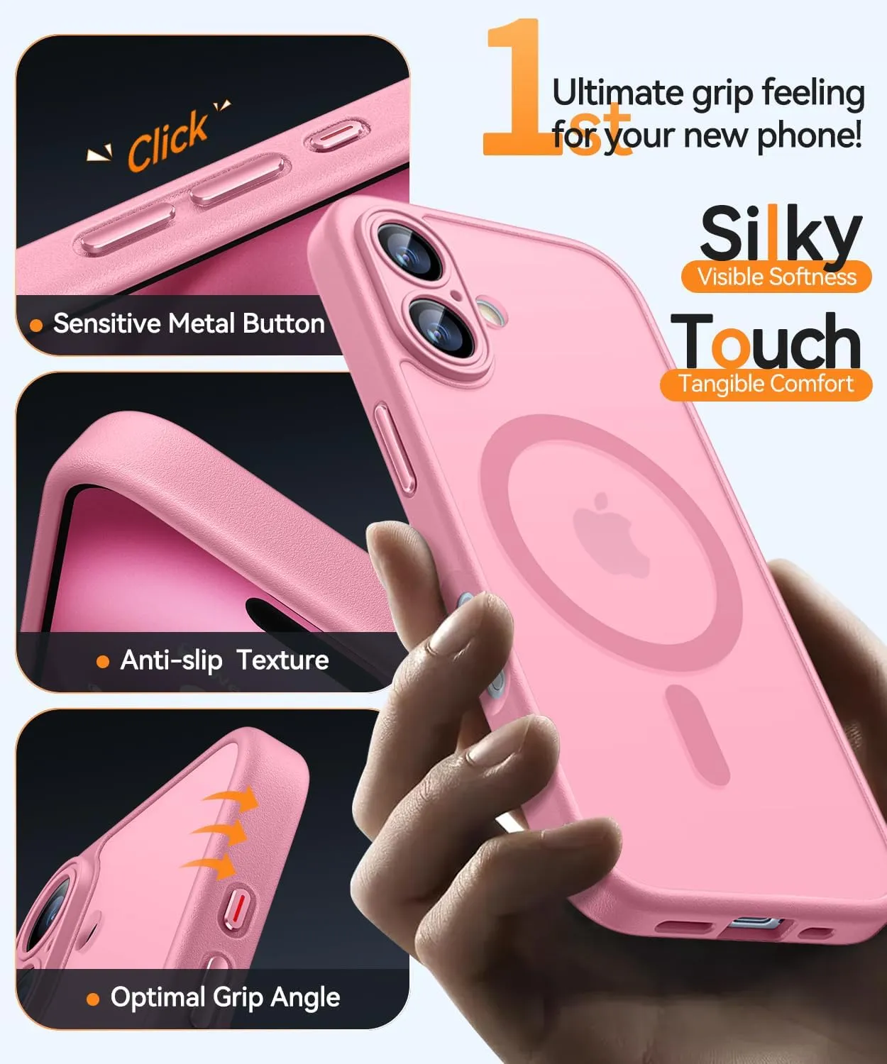 CANSHN Magnetic for iPhone 16 Case, Upgraded [Full Camera Protection] [Compatible with Magsafe] [Translucent Matte] Shockproof Protective Phone Case for iPhone 16 - Pink
