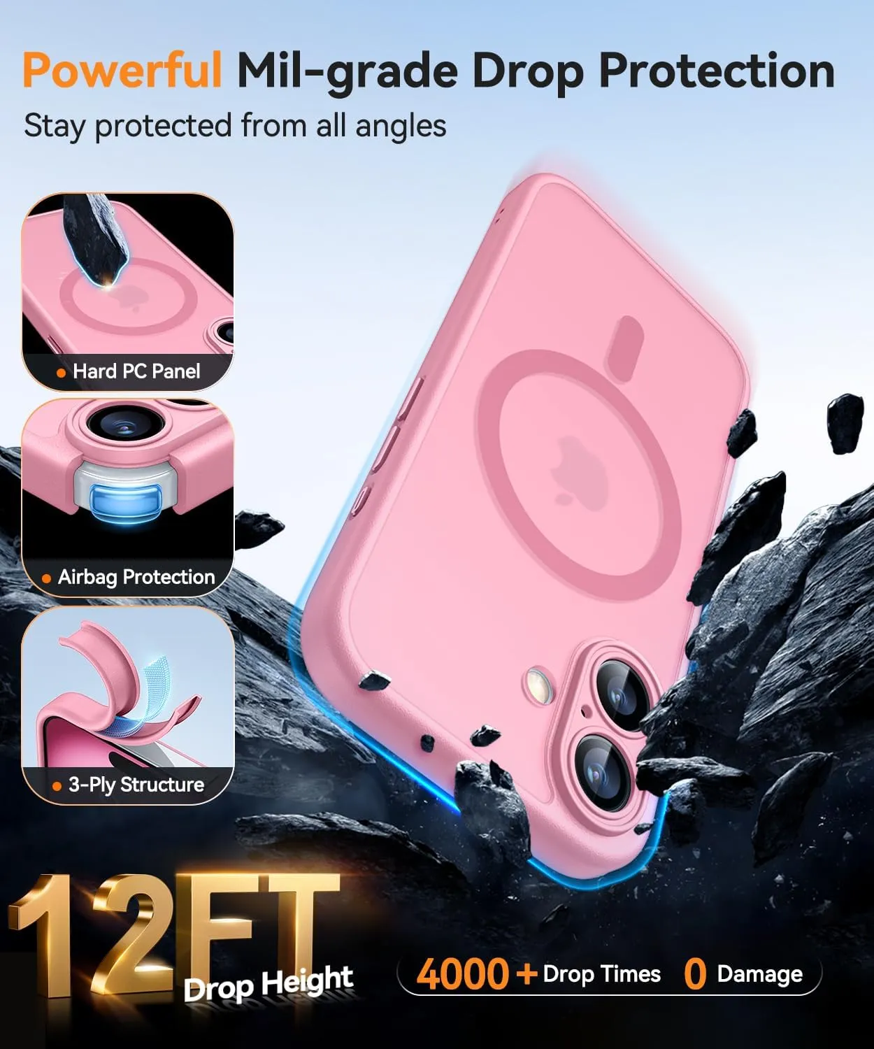 CANSHN Magnetic for iPhone 16 Case, Upgraded [Full Camera Protection] [Compatible with Magsafe] [Translucent Matte] Shockproof Protective Phone Case for iPhone 16 - Pink