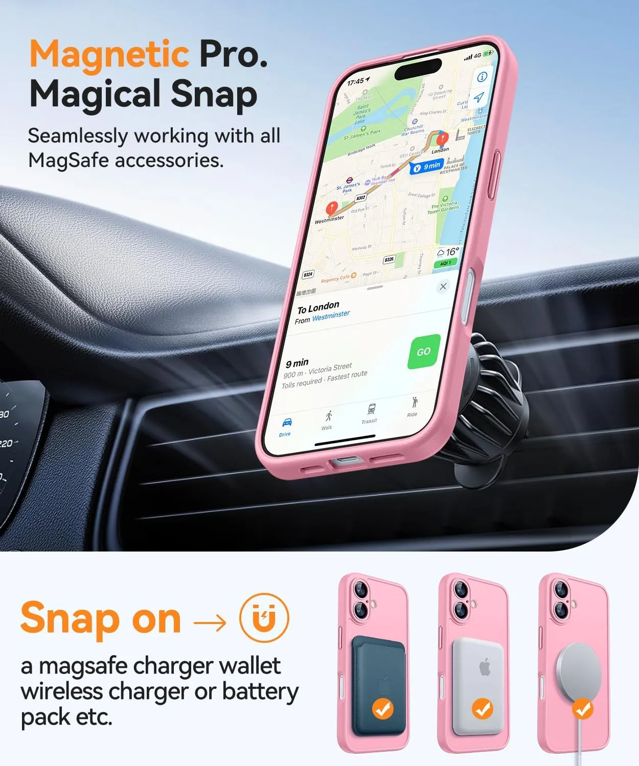CANSHN Magnetic for iPhone 16 Case, Upgraded [Full Camera Protection] [Compatible with Magsafe] [Translucent Matte] Shockproof Protective Phone Case for iPhone 16 - Pink