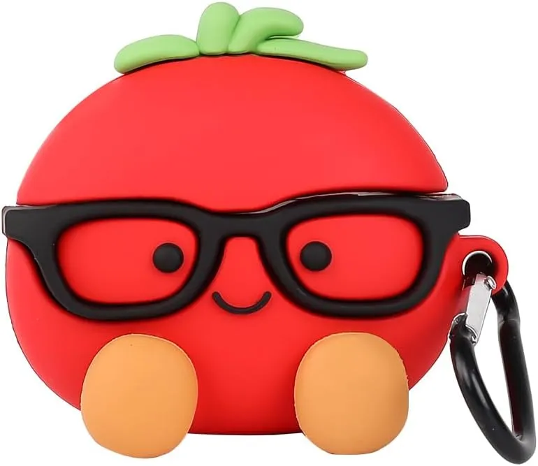 Case for AirPods 4th Generation Earbuds (2024) with Carabiner, Silicone Charging Protective Cover with Cute Skin Design for AirPods 4 Wireless Headphones (Tomatoe)