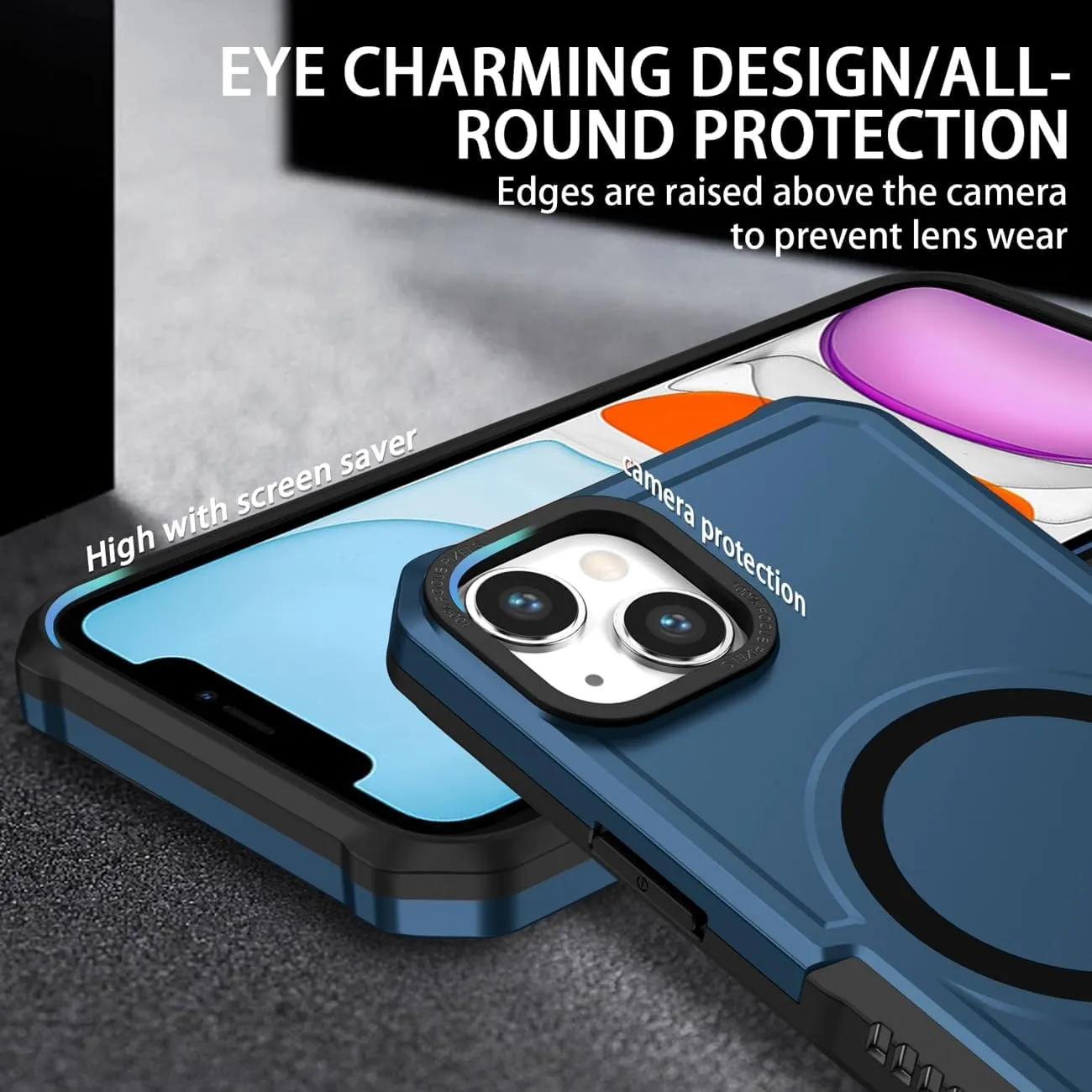 Case for iPhone 11 Case with Tempered Glass Screen Protector, [Compatible with MagSafe] Military-Grade Shockproof Protective Phone Cover for iPhone 11 Blue
