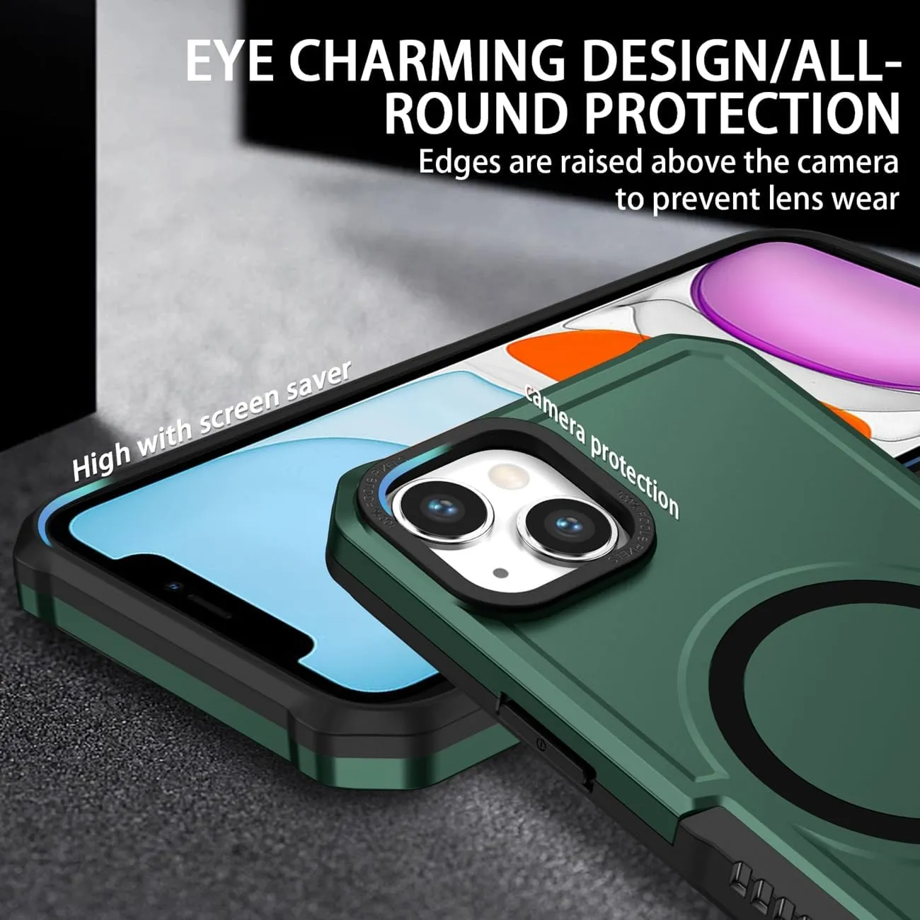 Case for iPhone 11 Case with Tempered Glass Screen Protector, [Compatible with MagSafe] Military-Grade Shockproof Protective Phone Cover for iPhone 11 Green