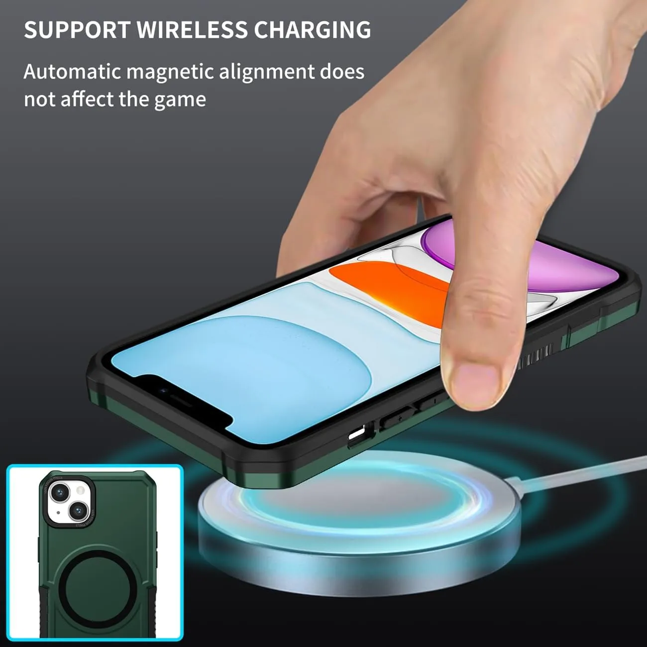 Case for iPhone 11 Case with Tempered Glass Screen Protector, [Compatible with MagSafe] Military-Grade Shockproof Protective Phone Cover for iPhone 11 Green