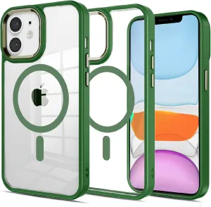Case for iPhone 11 Phone Case,Compatible with Magsafe,16 FT Shockproof Military Drop Protection Phone Cover Fits iPhone 11 Case,Metal Button and Camera Frame Slim Green Phone Back Cover