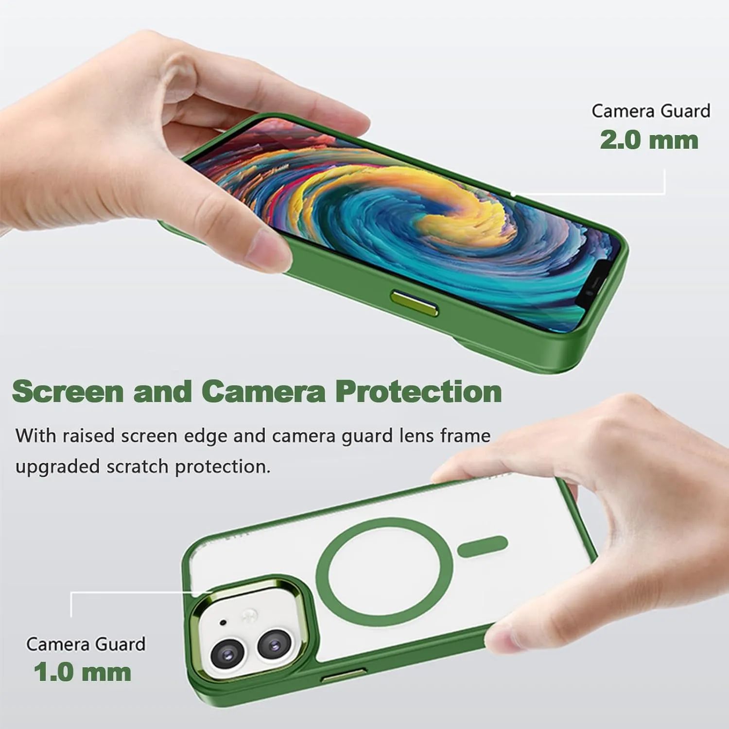 Case for iPhone 11 Phone Case,Compatible with Magsafe,16 FT Shockproof Military Drop Protection Phone Cover Fits iPhone 11 Case,Metal Button and Camera Frame Slim Green Phone Back Cover