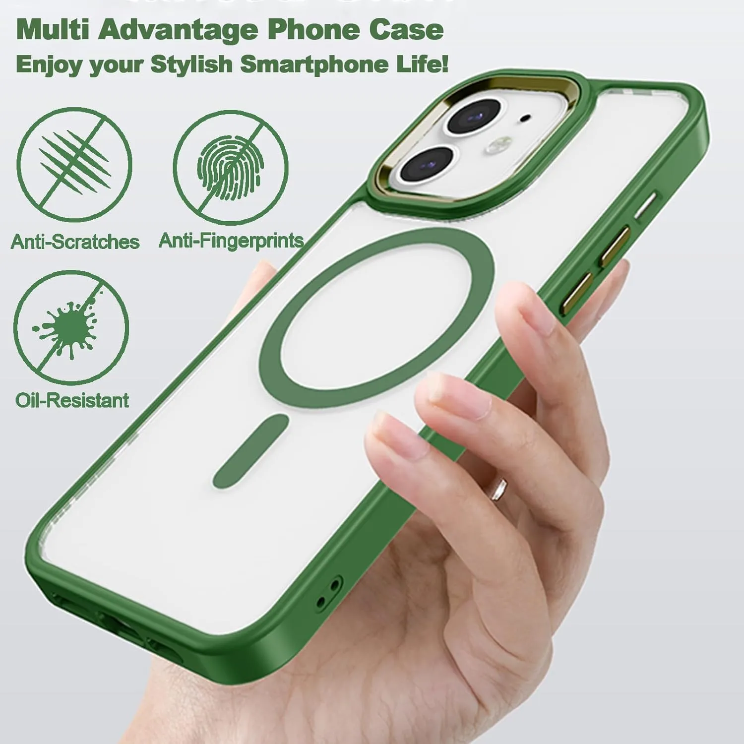 Case for iPhone 11 Phone Case,Compatible with Magsafe,16 FT Shockproof Military Drop Protection Phone Cover Fits iPhone 11 Case,Metal Button and Camera Frame Slim Green Phone Back Cover