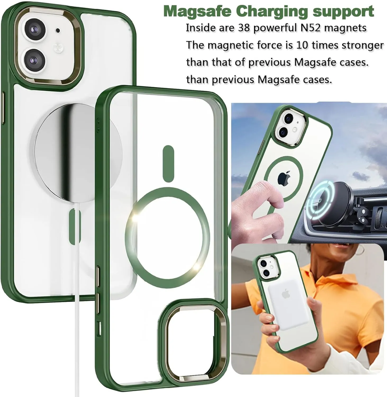 Case for iPhone 11 Phone Case,Compatible with Magsafe,16 FT Shockproof Military Drop Protection Phone Cover Fits iPhone 11 Case,Metal Button and Camera Frame Slim Green Phone Back Cover
